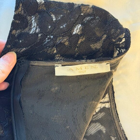 AMEN Paris Black Lace & Pleated Mini Dress - Cap Sleeves - Picture 4 of 5